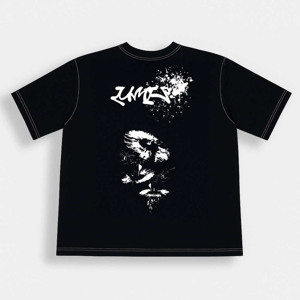 T-shirt noir LUMIS Essence Tee – détail col et sérigraphie – coton premium dos