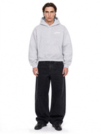Hoodie LOVE U LUMIS gris chiné porté de face par un homme : coupe oversize, French Terry 420 g/m²